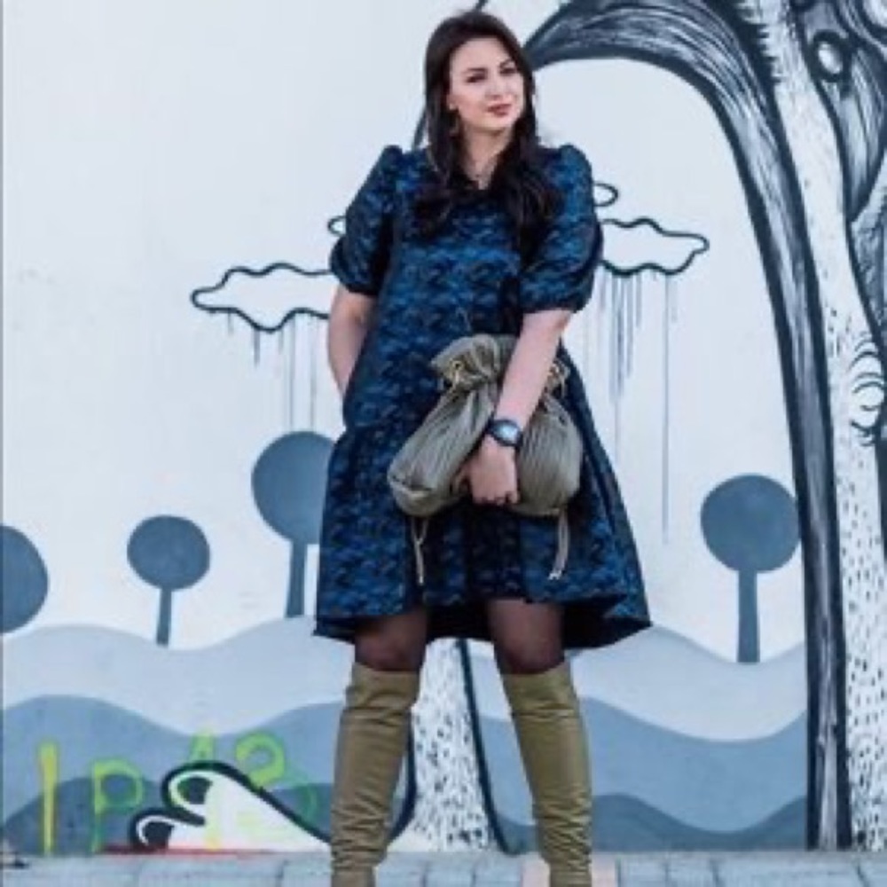 NWT ZARA Women’s Blue Black Camo Jacquard Volume Cool Dress XS X-Small Medium M - Picture 10 of 13